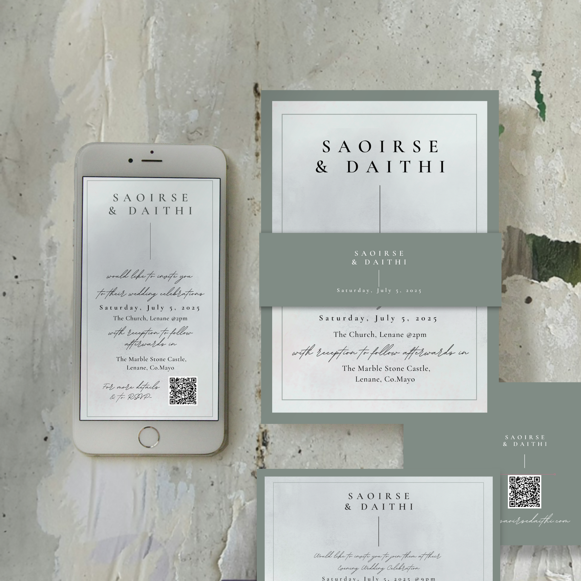 Misty Grey Minimal Wedding Invitation Suite – Canva Template