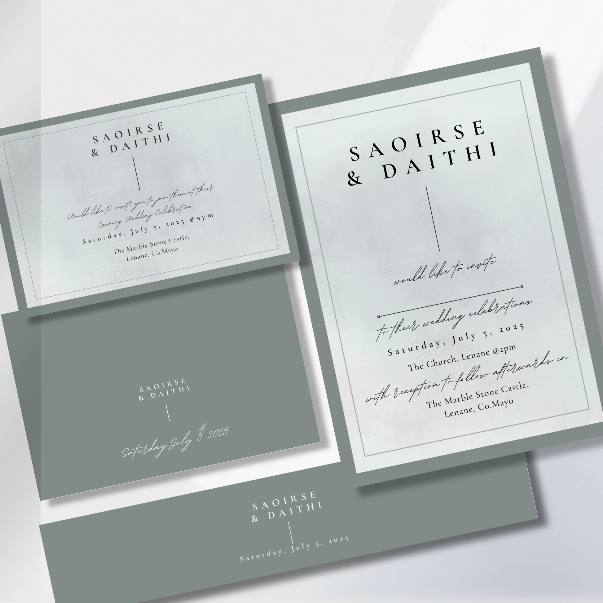 Misty Grey Minimal Wedding Invitation Suite (Print-Ready PDF Files)