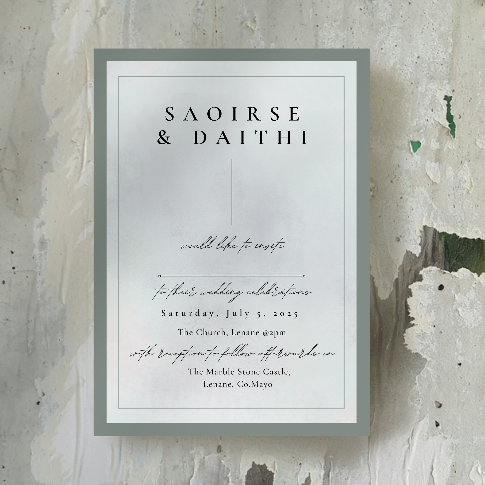 Misty Grey Minimal Wedding Invitation Suite (Print-Ready PDF Files)