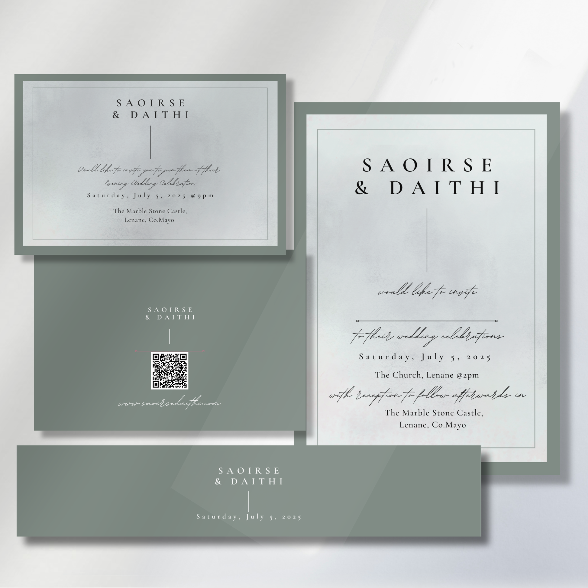 Misty Grey Minimal Wedding Invitation Suite – Canva Template