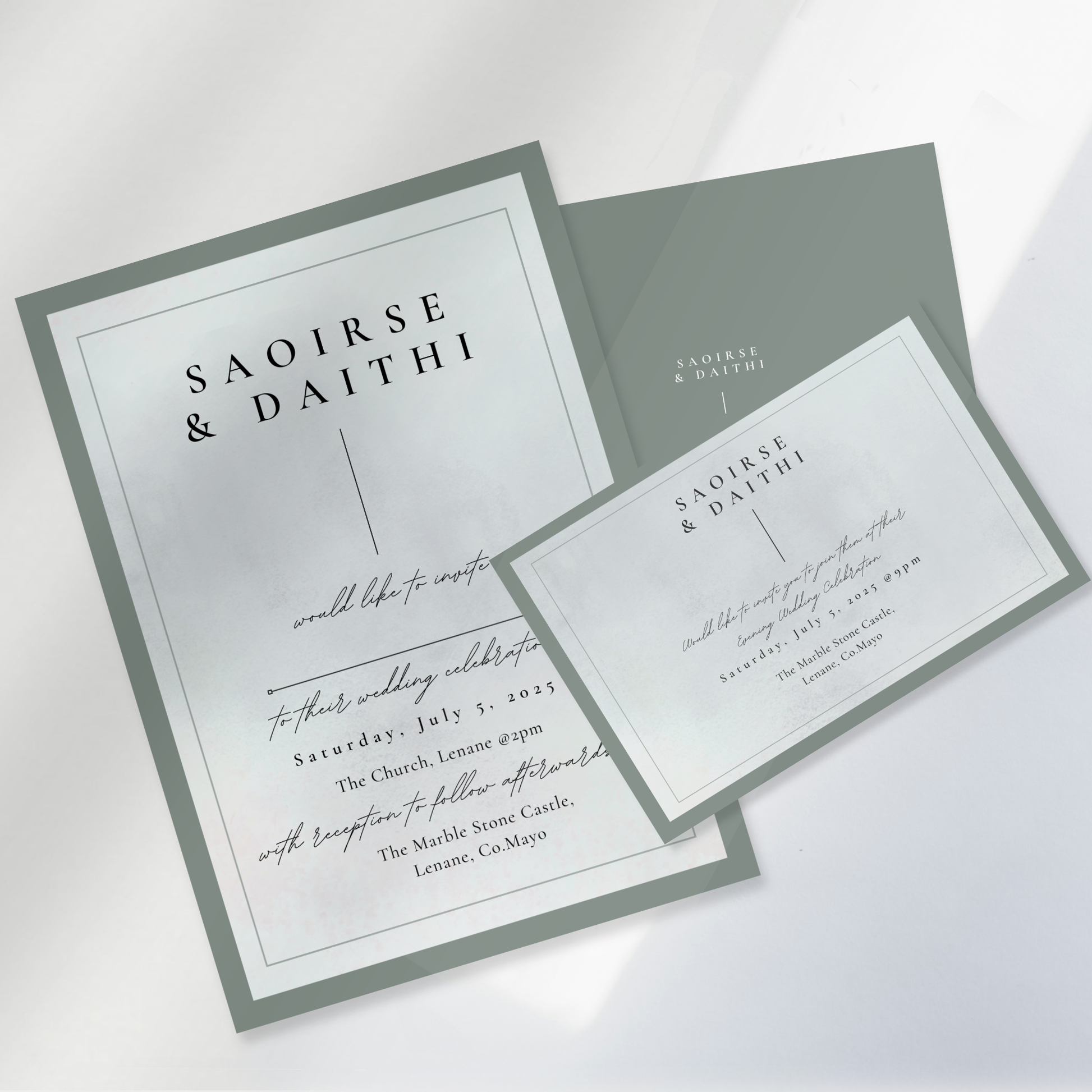 Misty Grey Minimal Wedding Invitation Suite (Print-Ready PDF Files)