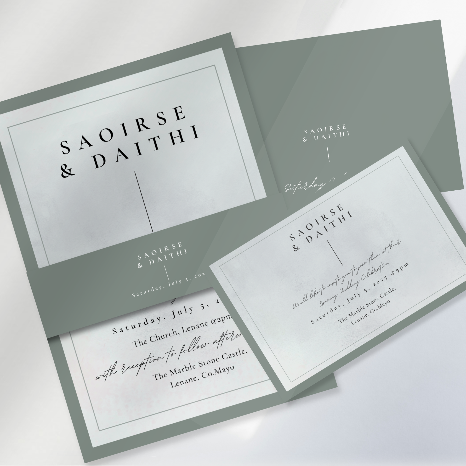 Misty Grey Minimal Wedding Invitation Suite (Print-Ready PDF Files)