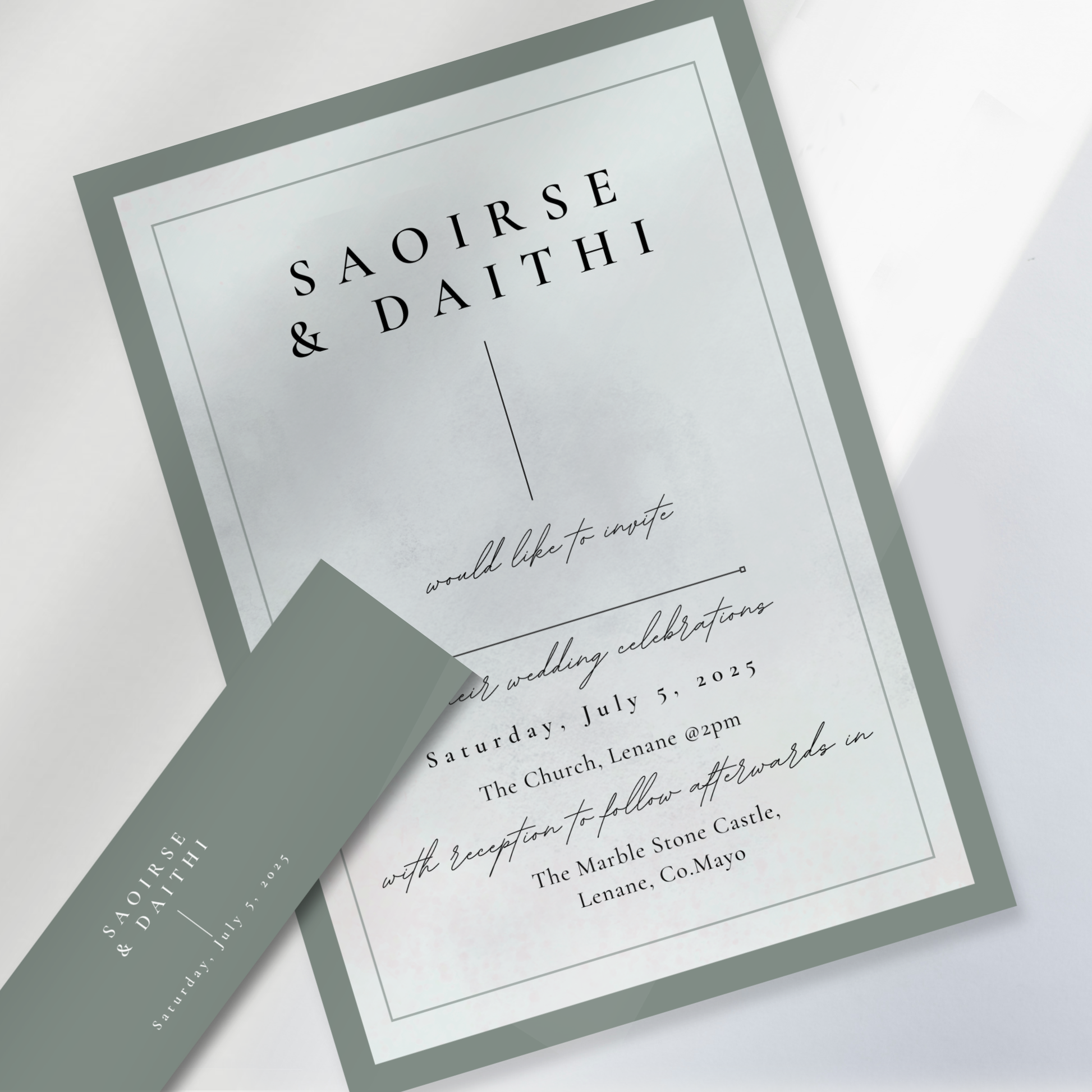 Misty Grey Minimal Wedding Invitation Suite (Print-Ready PDF Files)