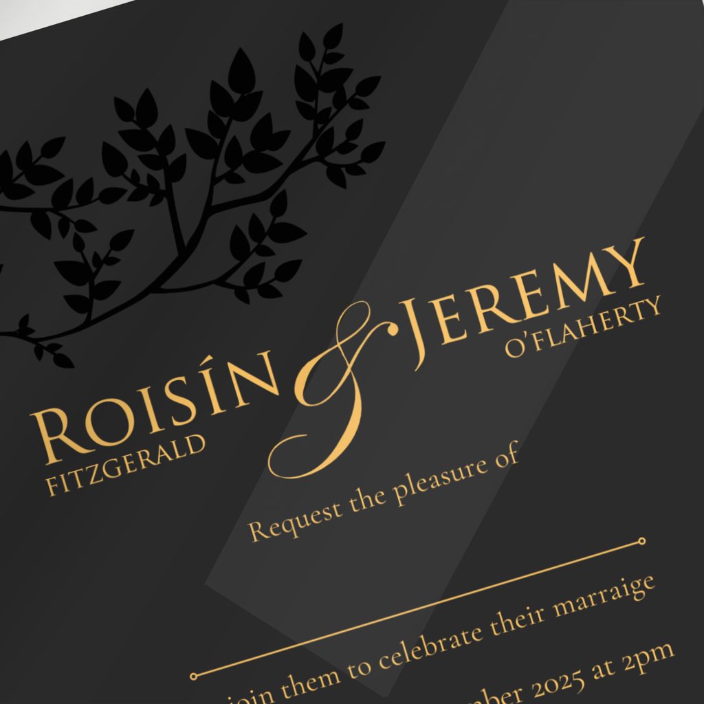 Midnight Botanical Wedding Invitation Suite – Canva Template