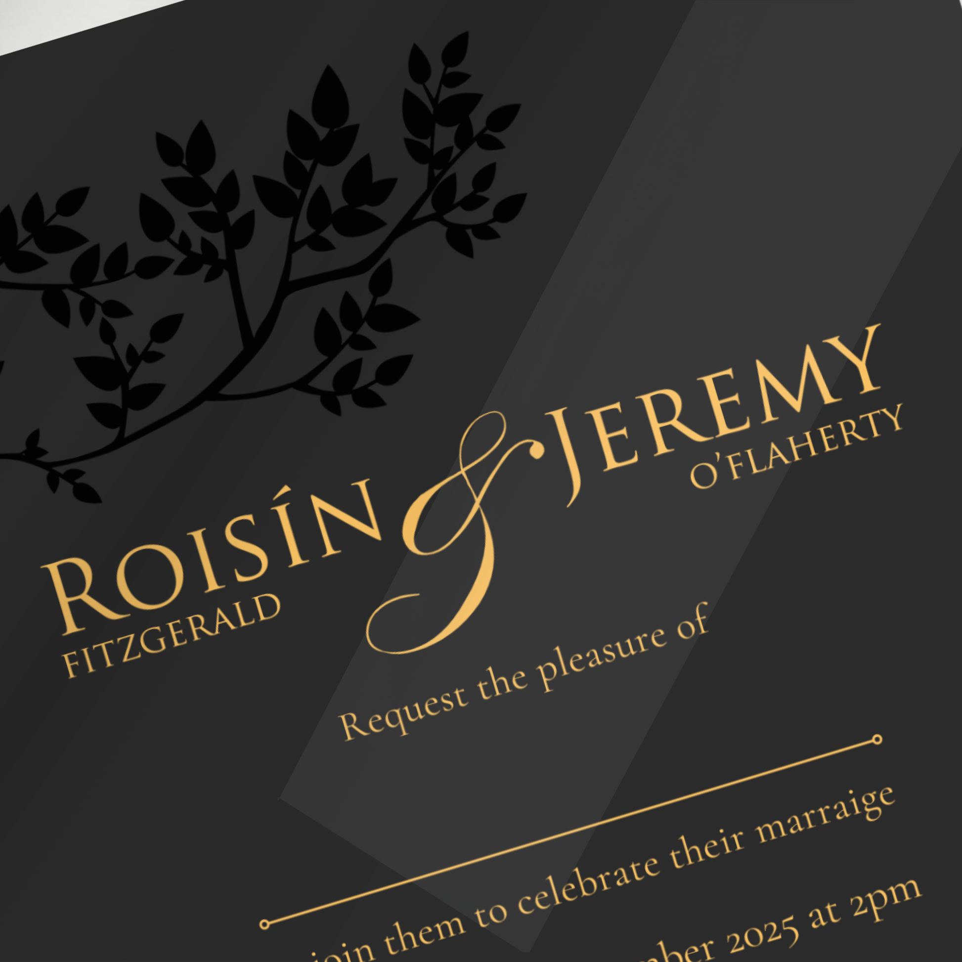 Midnight Botanical Wedding Invitation Suite (Print-Ready PDF Files)