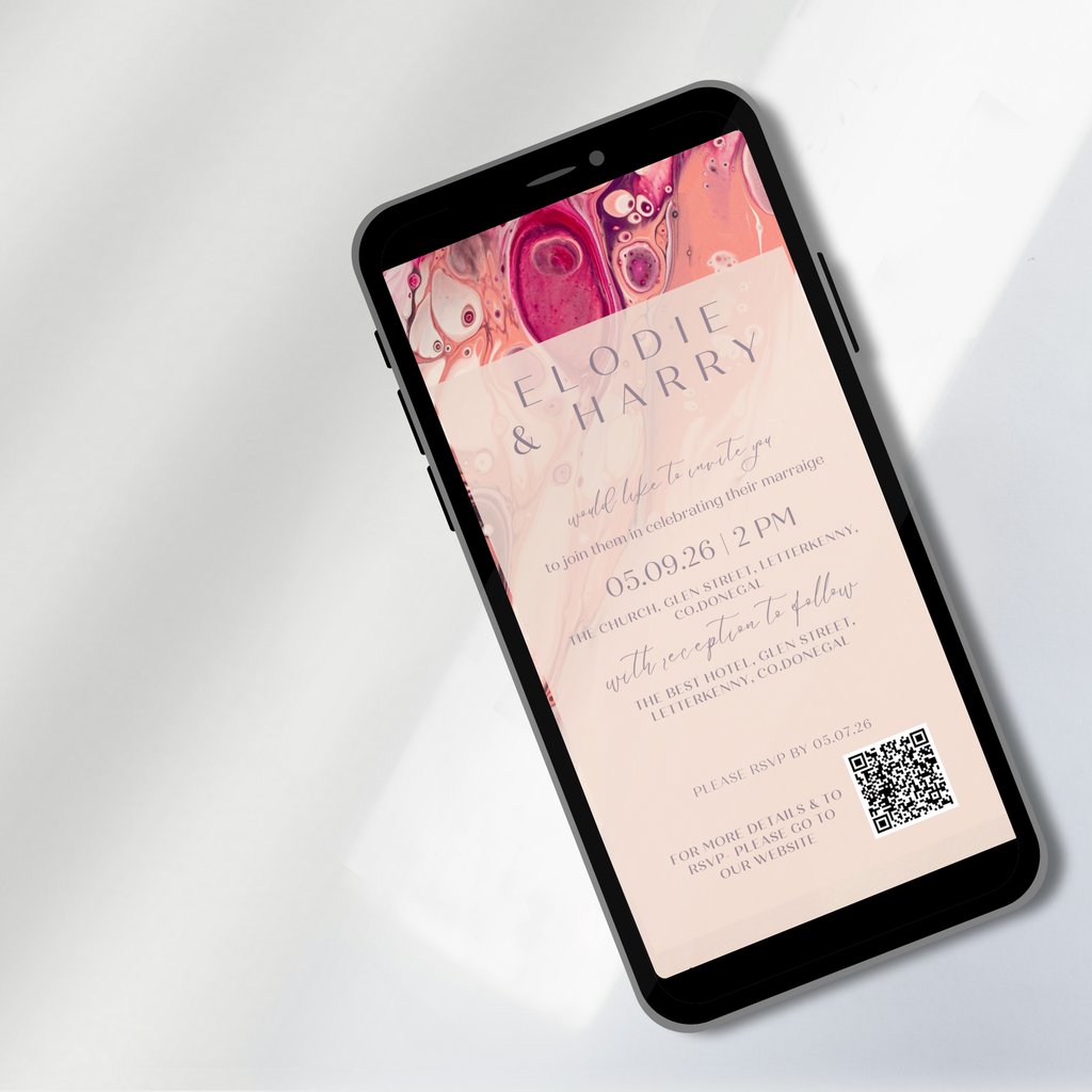 Rose Quartz Flow Fluid Art Wedding Invitation Suite – Canva Template