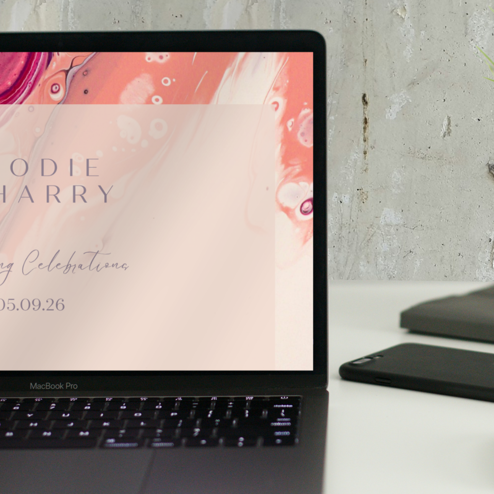 Rose Quartz Flow Fluid Art Wedding Invitation Suite – Canva Template
