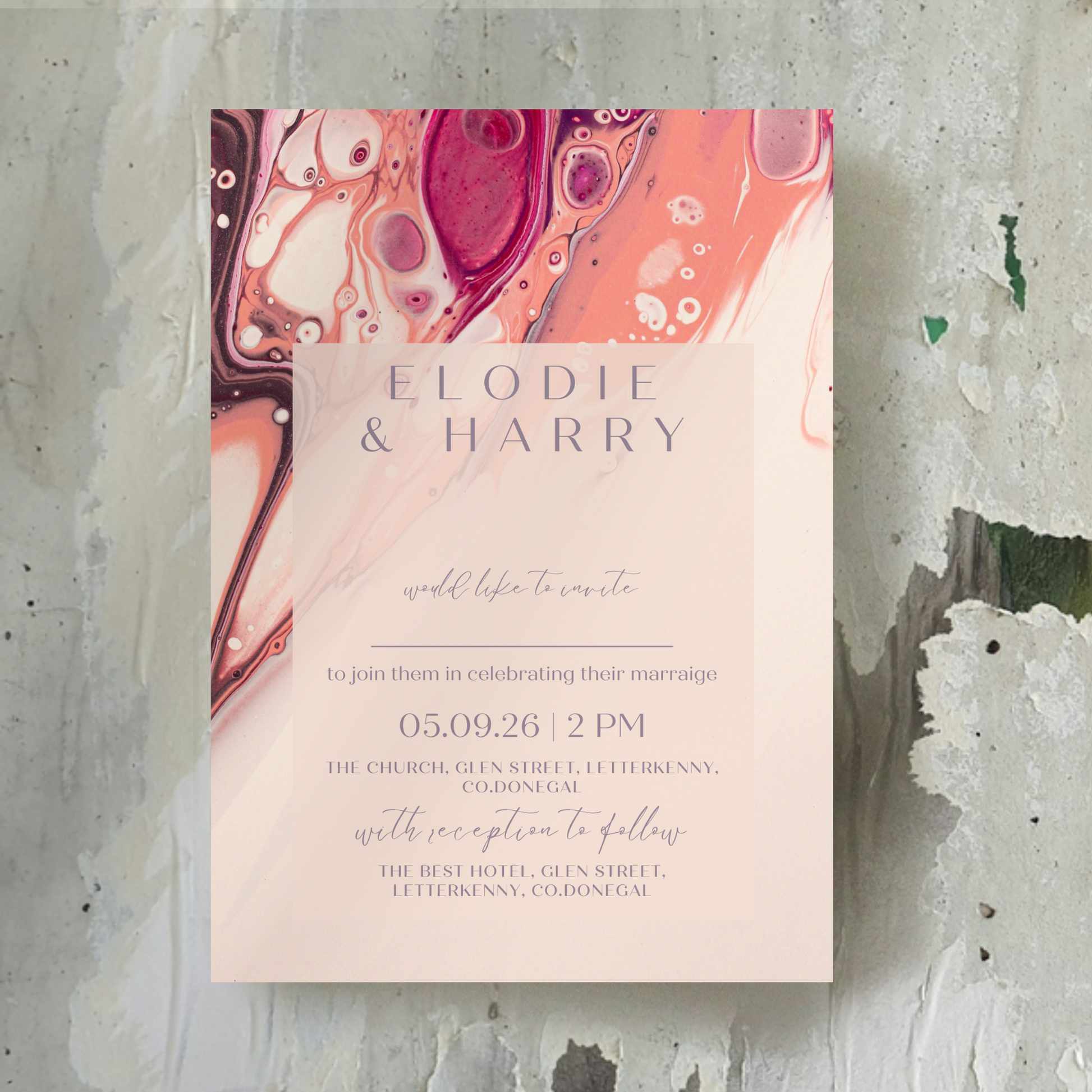 Rose Quartz Flow Fluid Art Wedding Invitation Suite (Print-Ready PDF Files)