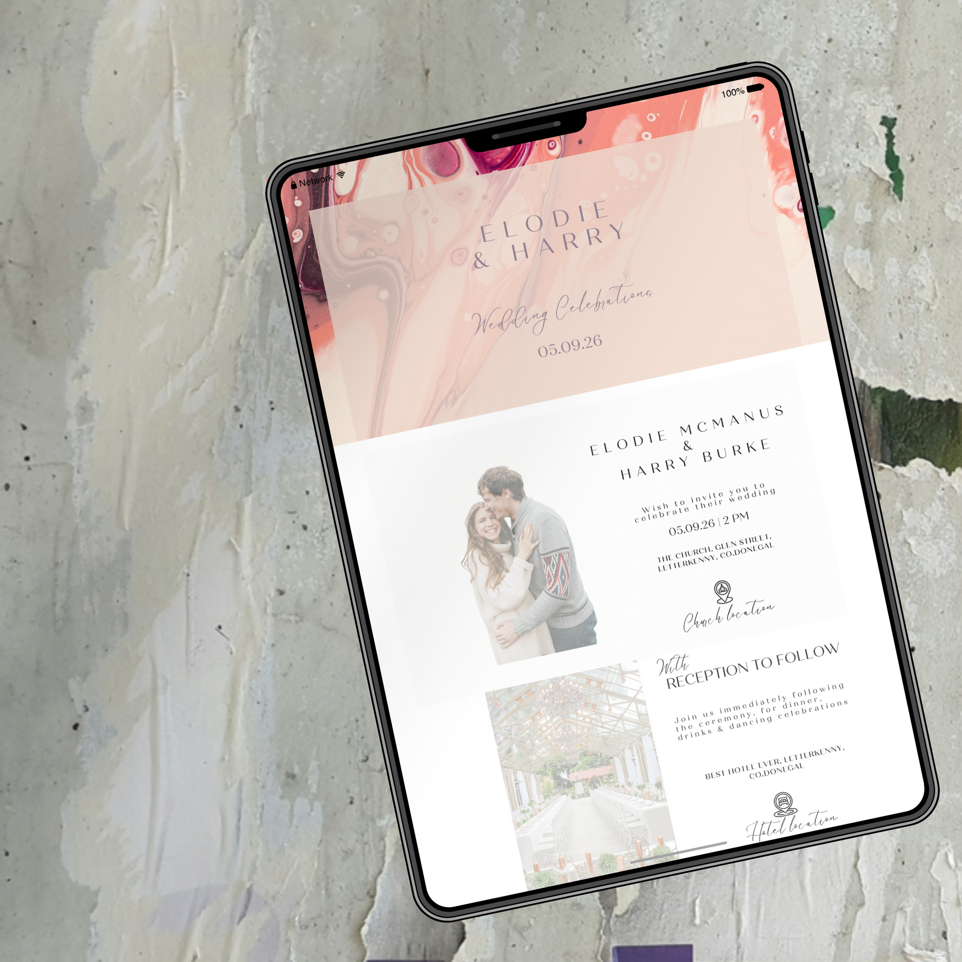 Rose Quartz Flow Fluid Art Wedding Invitation Suite – Canva Template