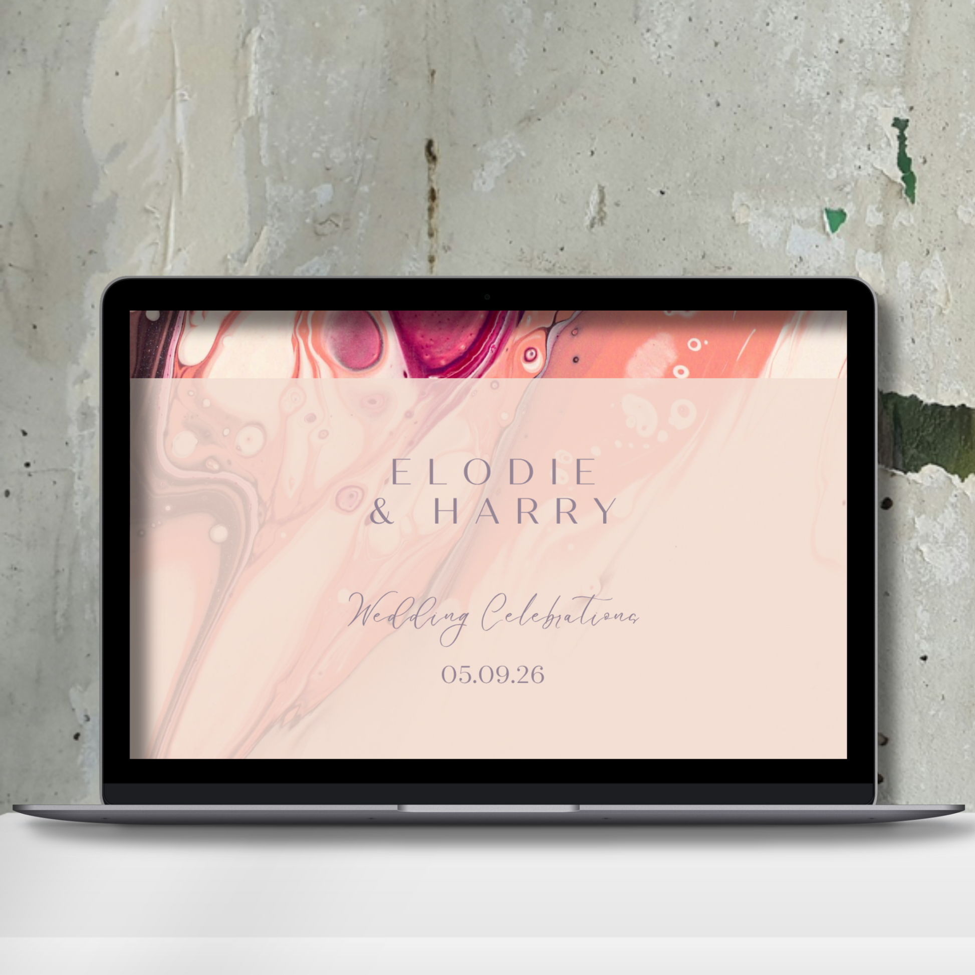 Rose Quartz Flow Fluid Art Wedding Invitation Suite – Canva Template