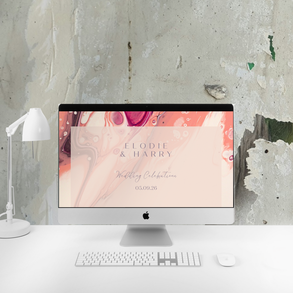 Rose Quartz Flow Fluid Art Wedding Invitation Suite – Canva Template