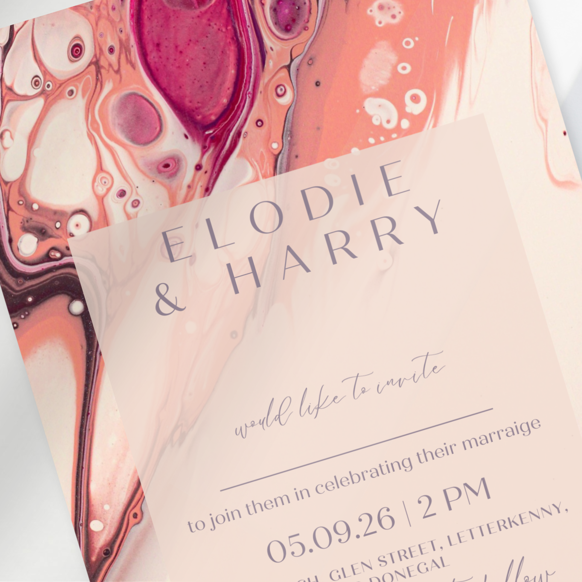 Rose Quartz Flow Fluid Art Wedding Invitation Suite (Print-Ready PDF Files)