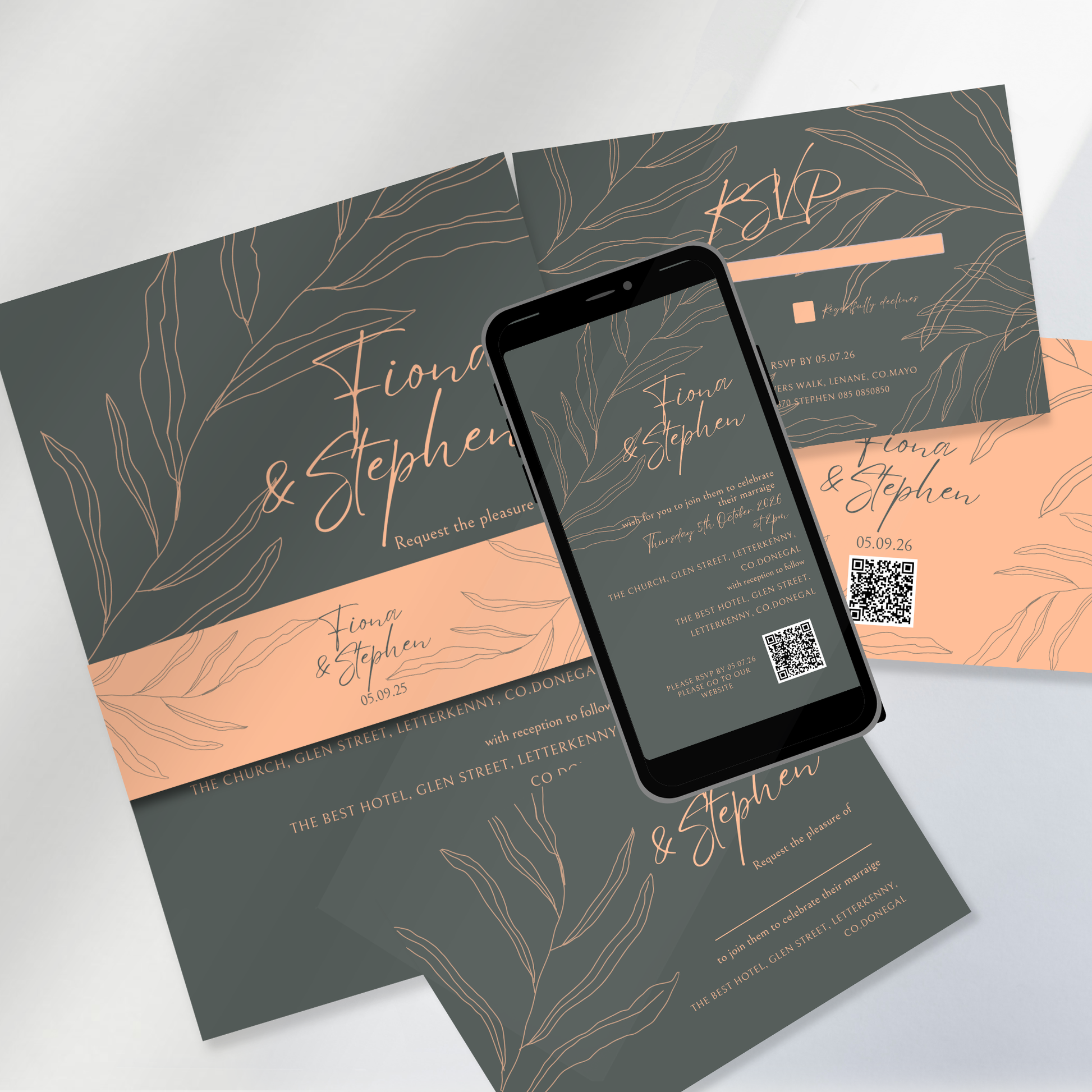 Sage Botanica Minimal Wedding Invitation Suite – Canva Template