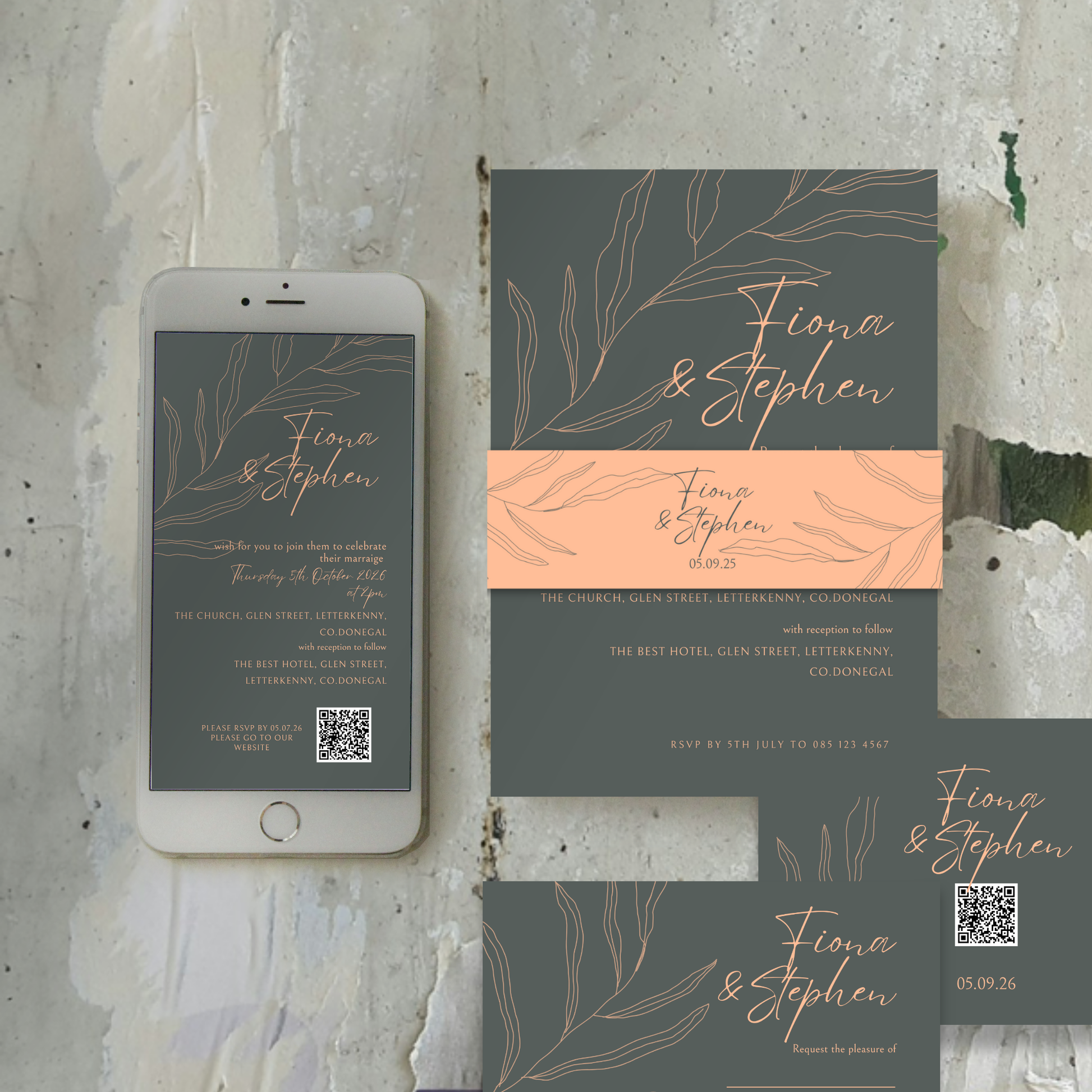 Sage Botanica Minimal Wedding Invitation Suite – Canva Template