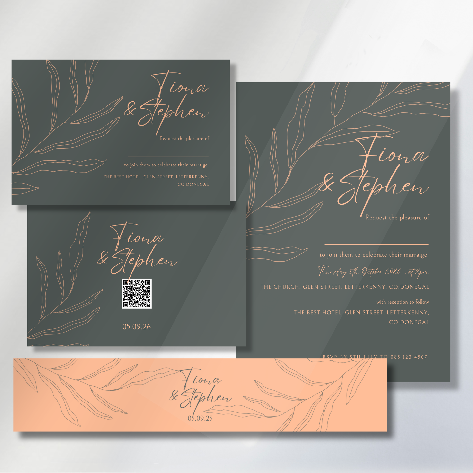 Sage Botanica Minimal Wedding Invitation Suite – Canva Template