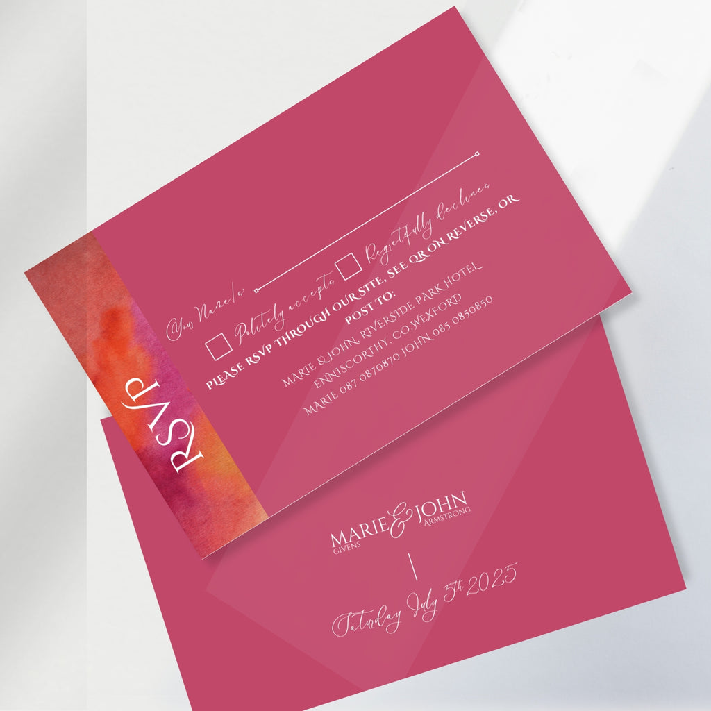 Sunset Burst Watercolour Wedding Invitation Suite (Print-Ready PDF Files)
