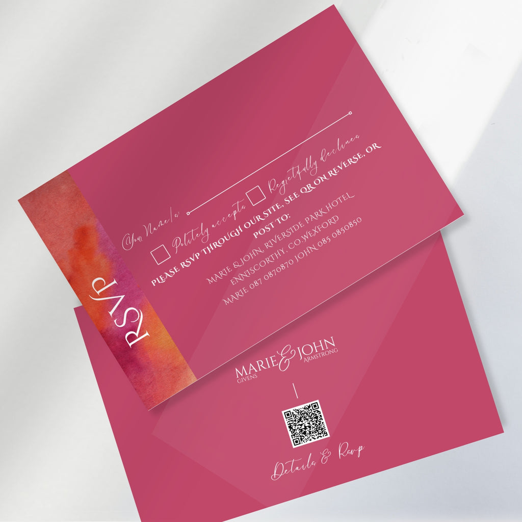 Sunset Burst Watercolour Wedding Invitation Suite, eVite & RSVP Website