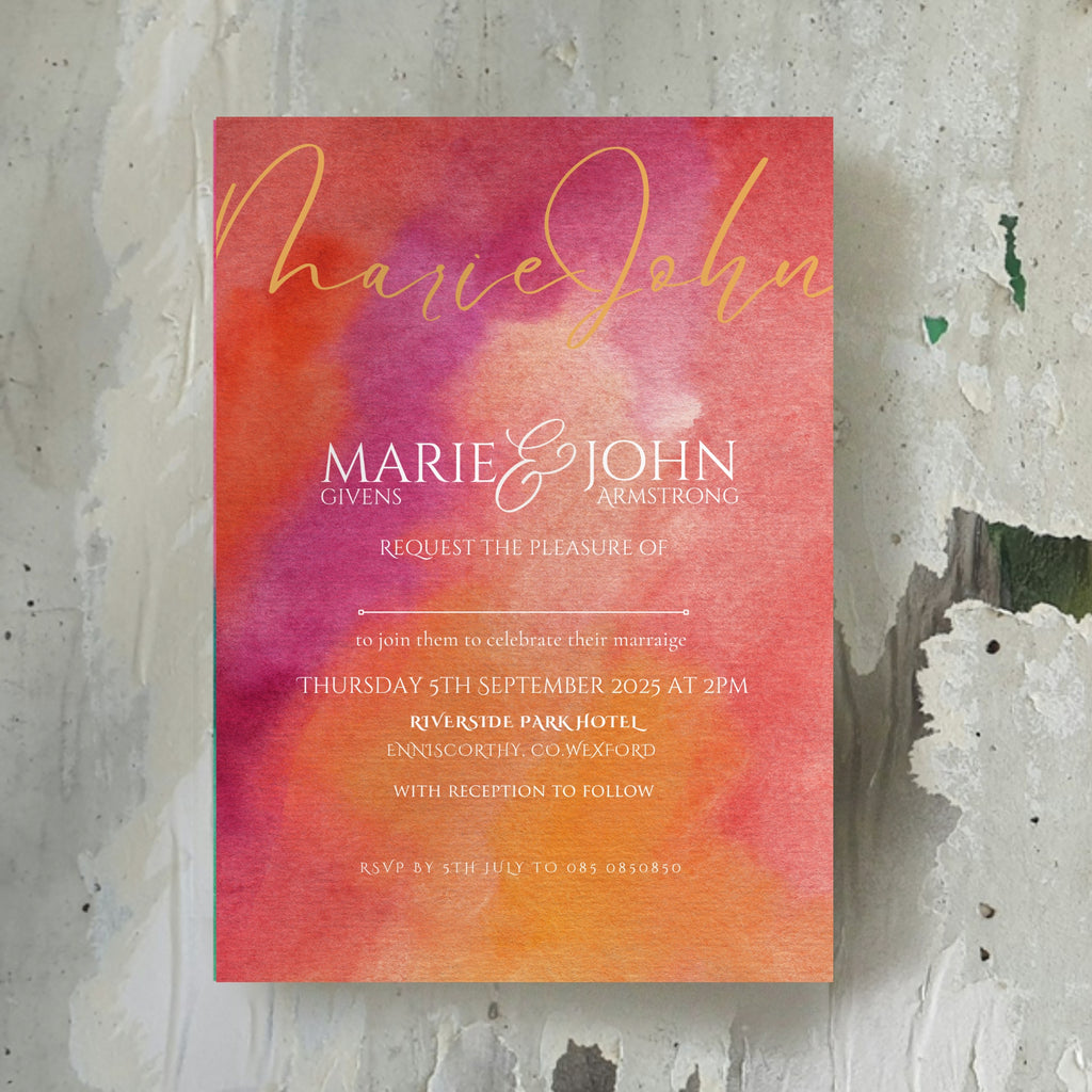 Sunset Burst Watercolour Wedding Invitation Suite (Print-Ready PDF Files)