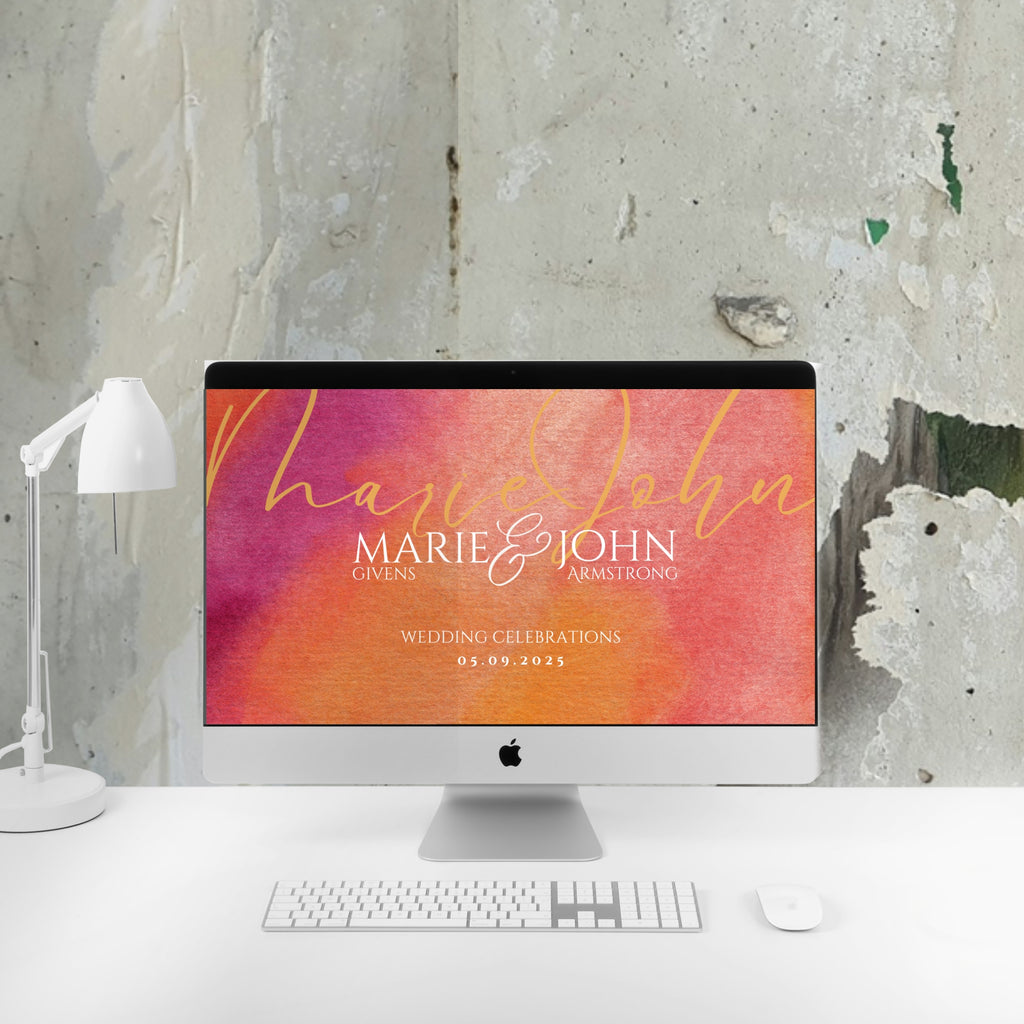 Sunset Burst Watercolour Wedding Invitation Suite, eVite & RSVP Website