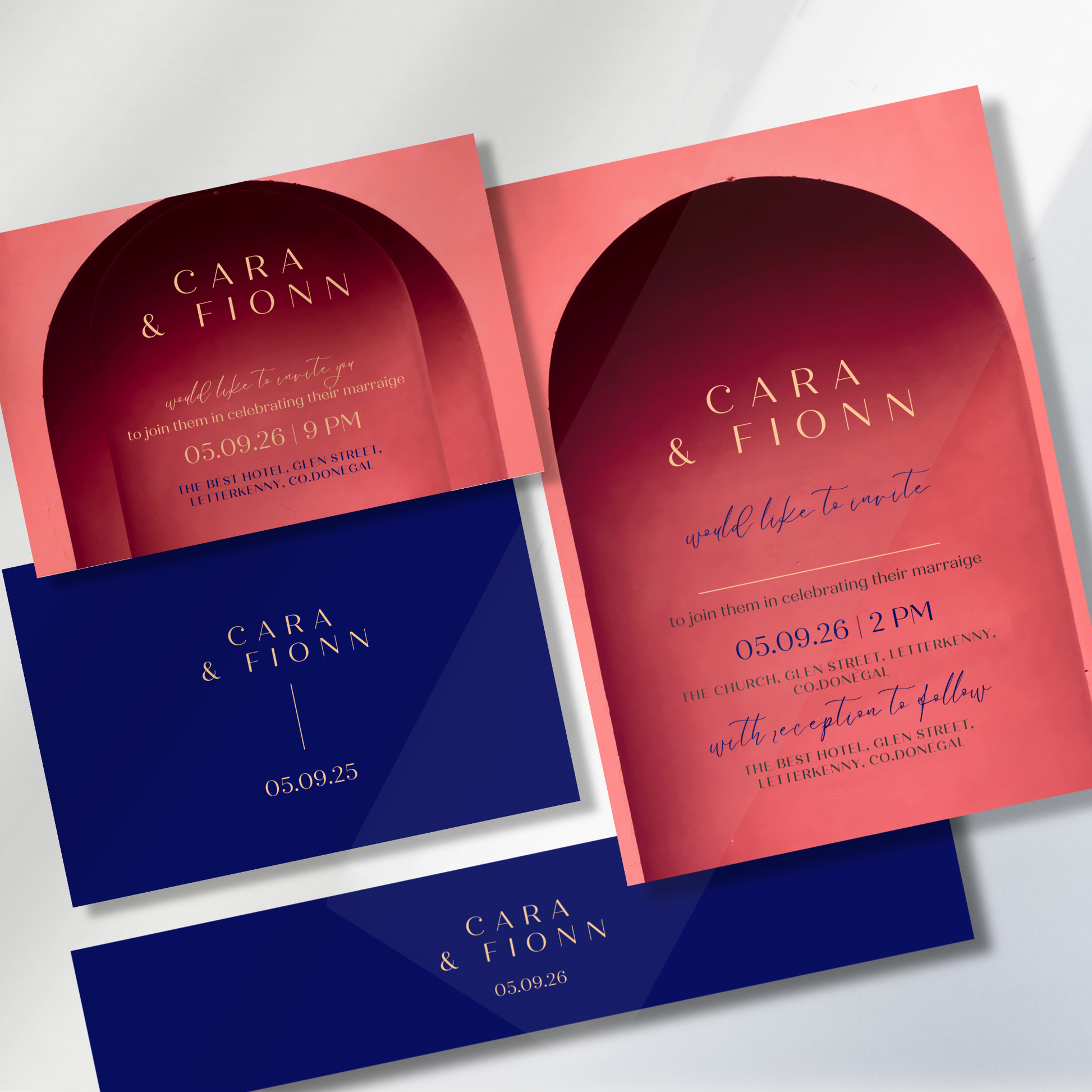 Tuscan Arch Watercolour Wedding Invitation Suite (Print-Ready PDF Files)