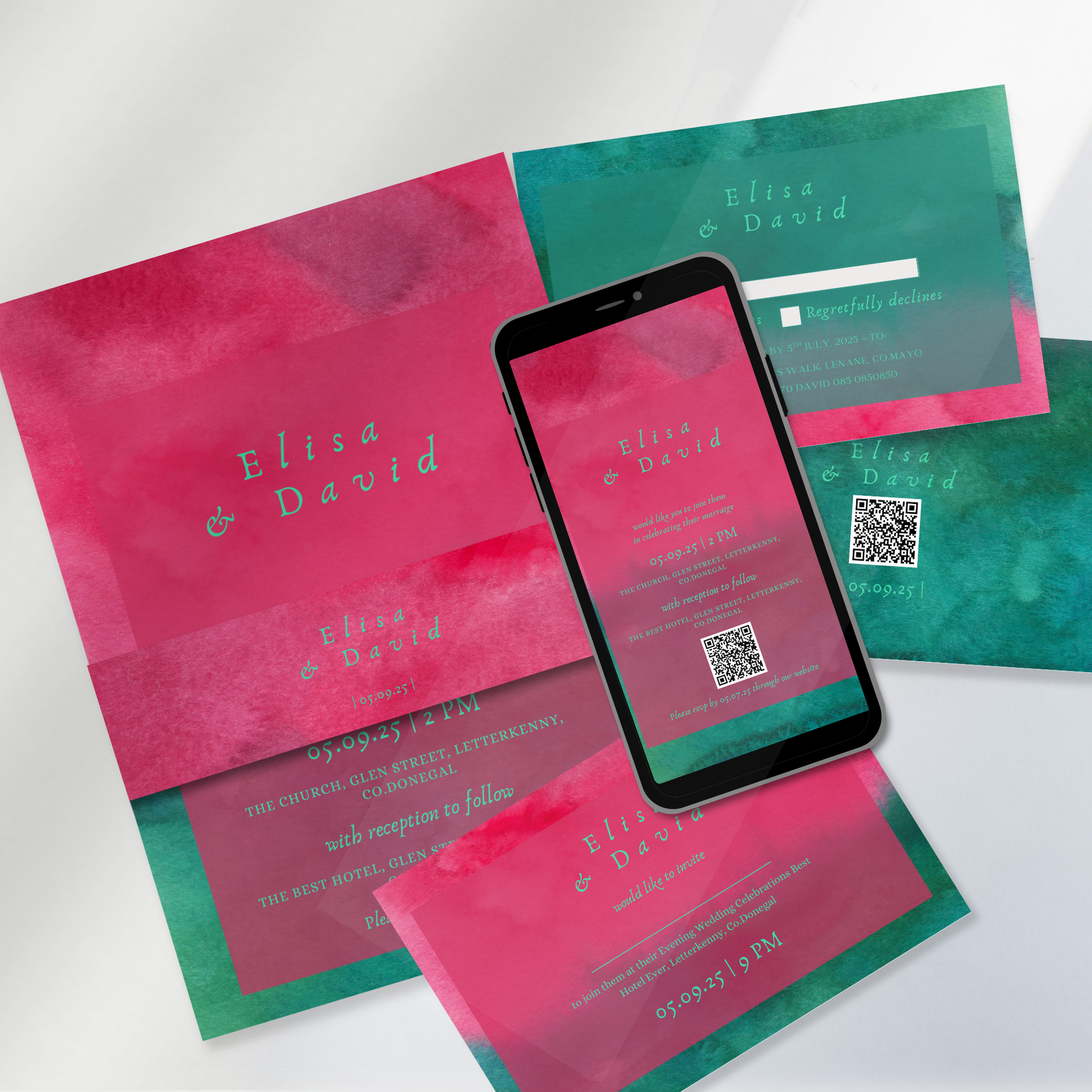 Wild Bloom Watercolour Wedding Invitation Suite – Canva Template