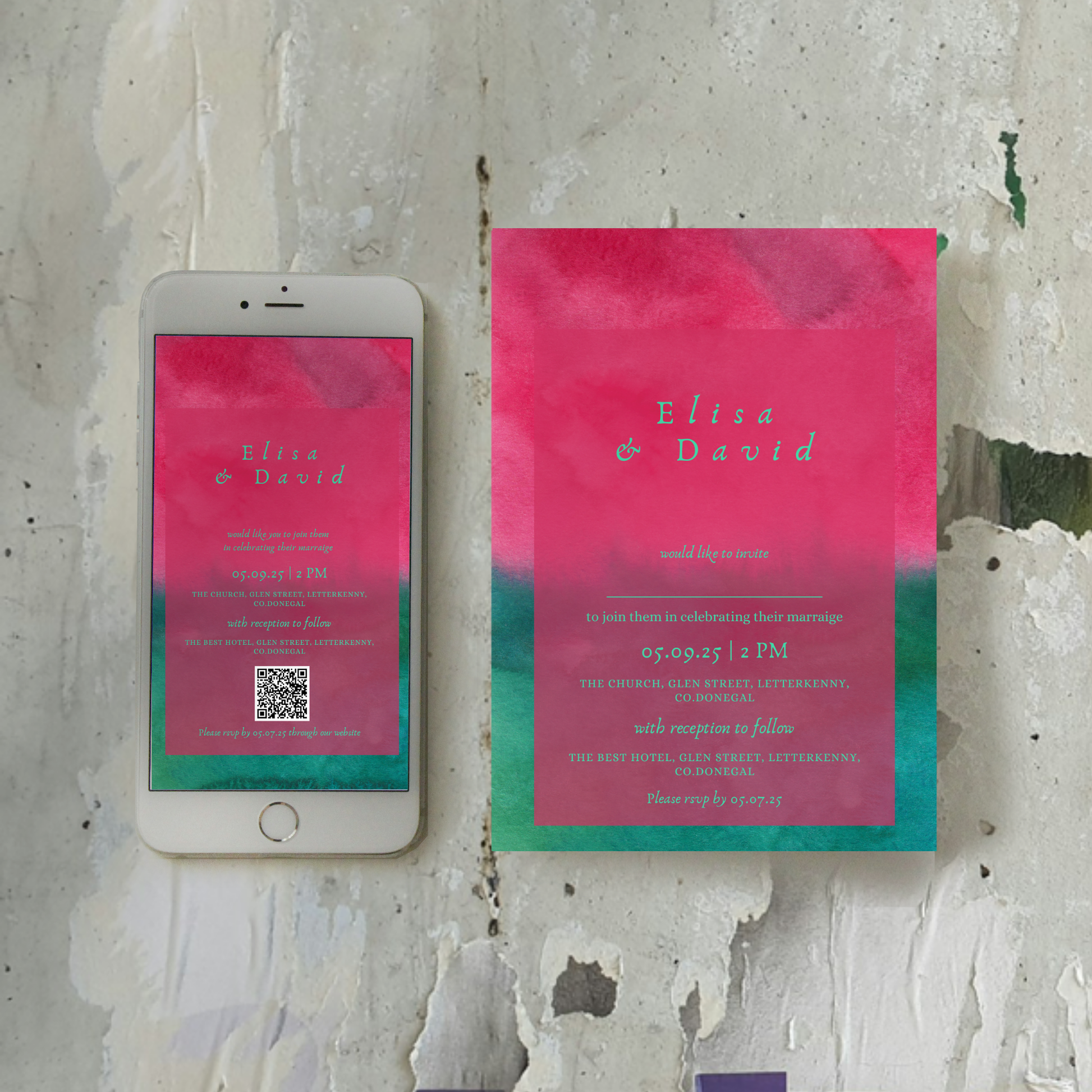 Wild Bloom Watercolour Wedding Invitation Suite – Canva Template