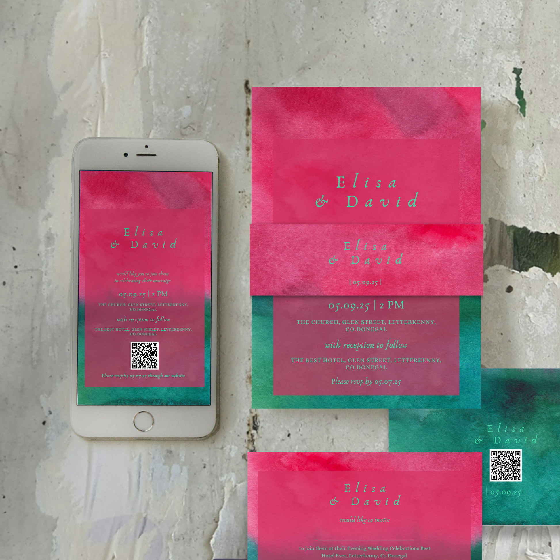 Wild Bloom Watercolour Wedding Invitation Suite – Canva Template