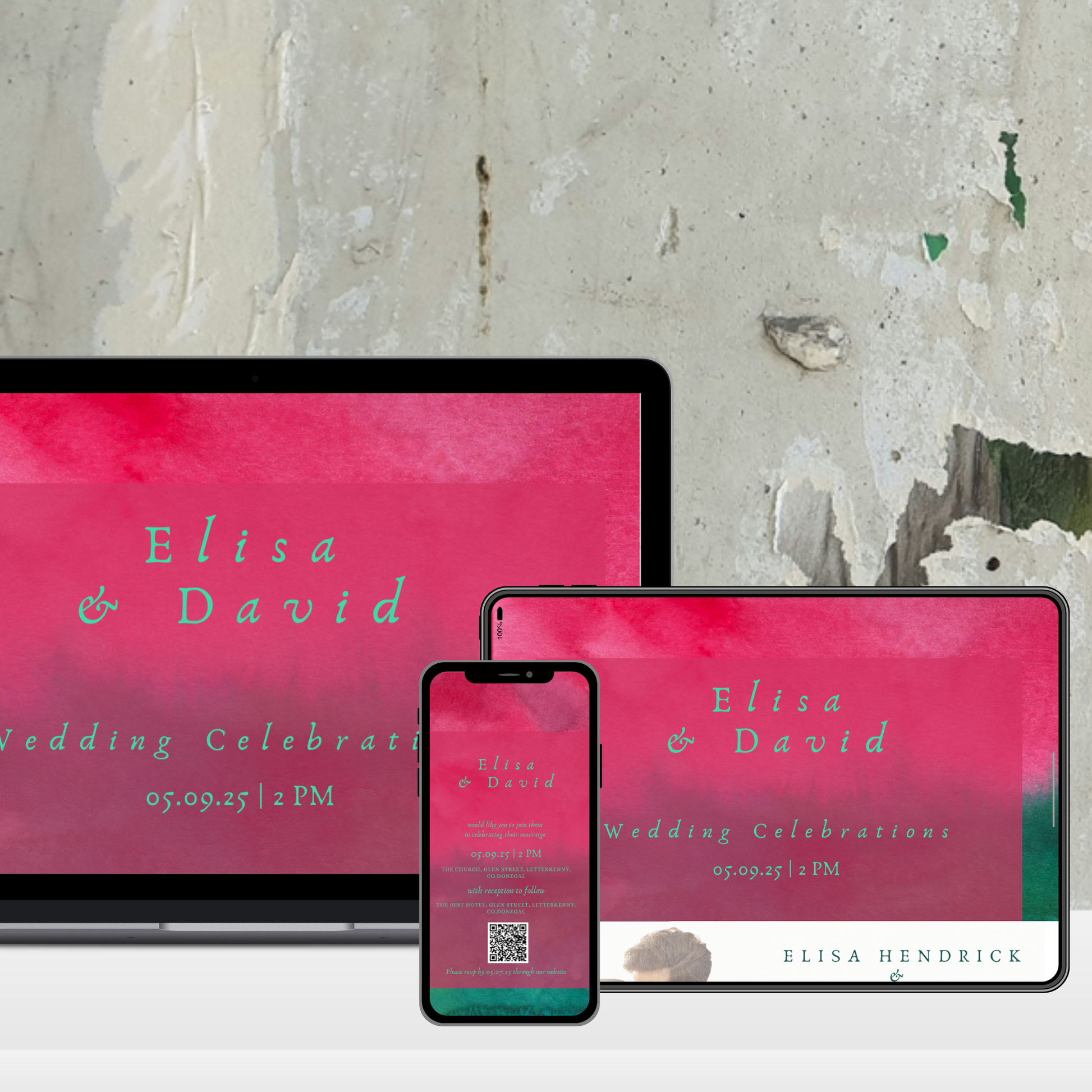 Wild Bloom Watercolour Wedding Invitation Suite – Canva Template