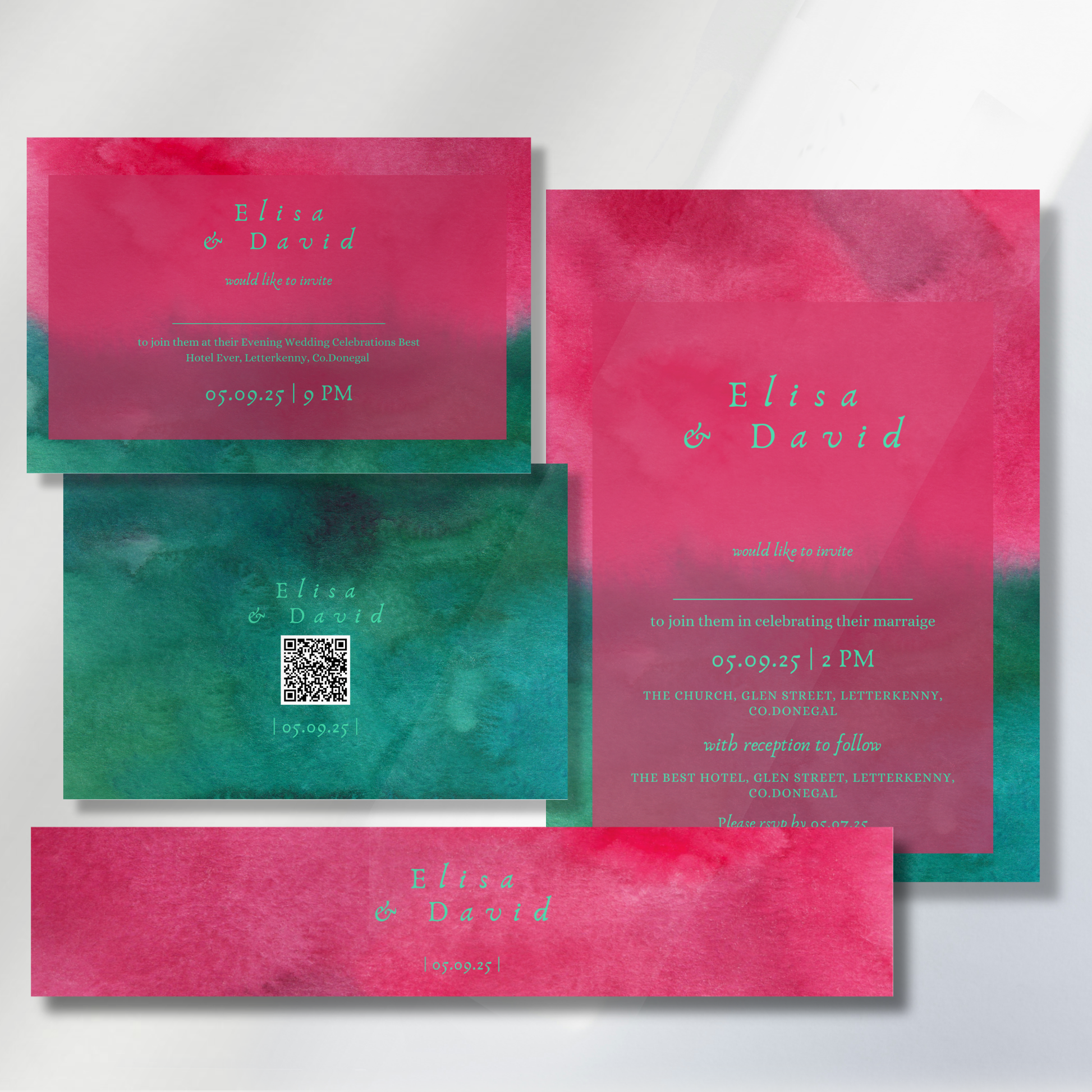 Wild Bloom Watercolour Wedding Invitation Suite – Canva Template