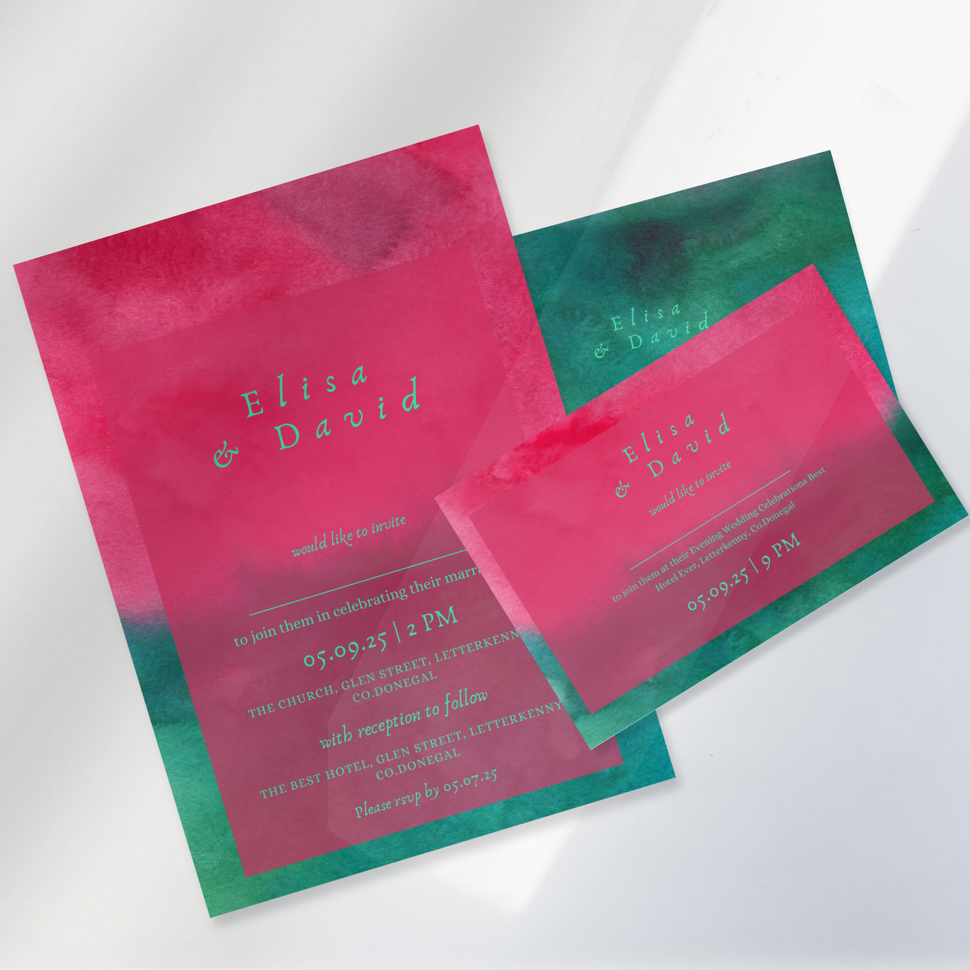Wild Bloom Watercolour Wedding Invitation Suite (Print-Ready PDF Files)