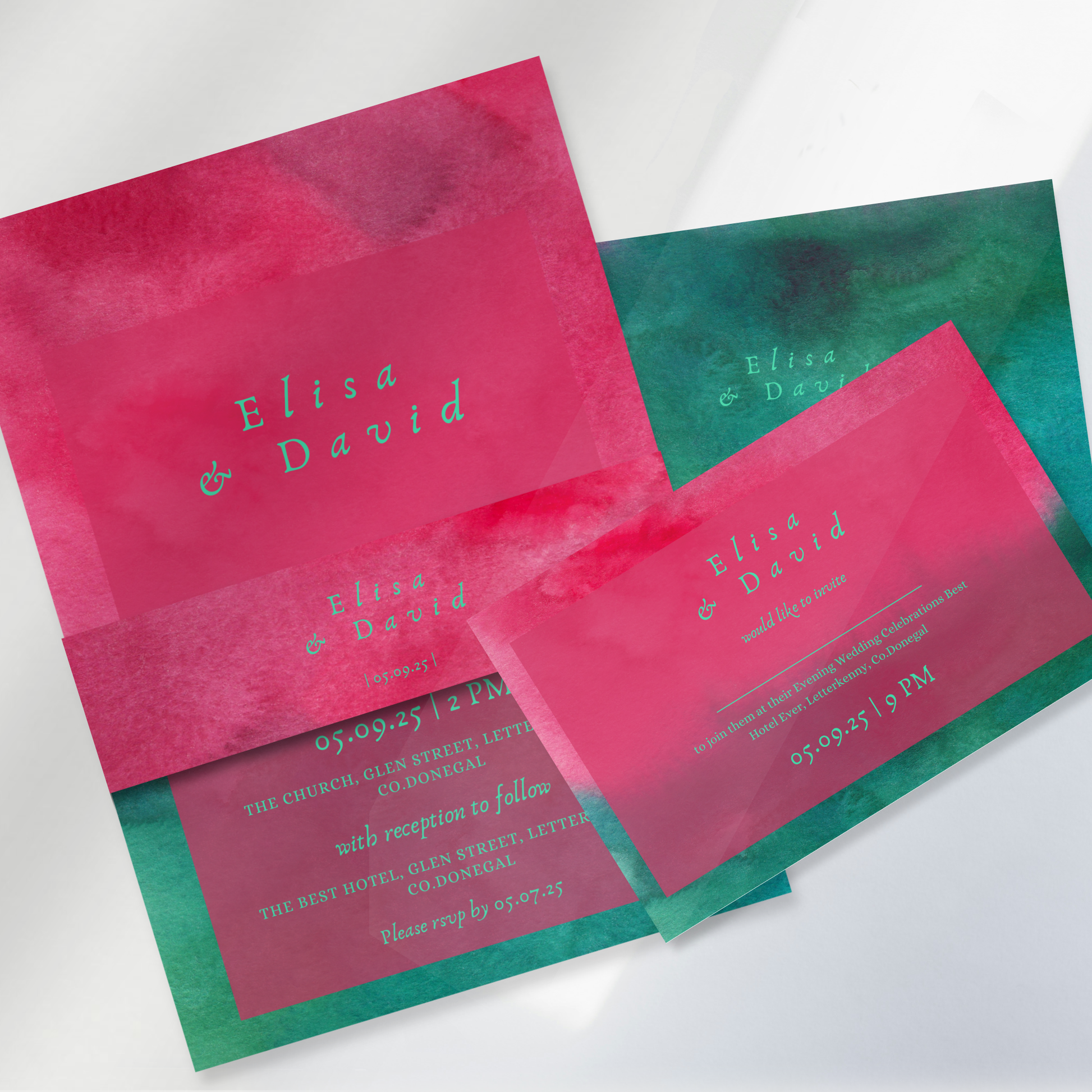 Wild Bloom Watercolour Wedding Invitation Suite (Print-Ready PDF Files)